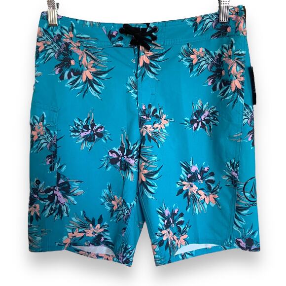Volcom Mens Shorts Sz 29 Board Manic 2 Trunks‎ Blue Combo 4 Peach Floral NEW - Picture 5 of 8